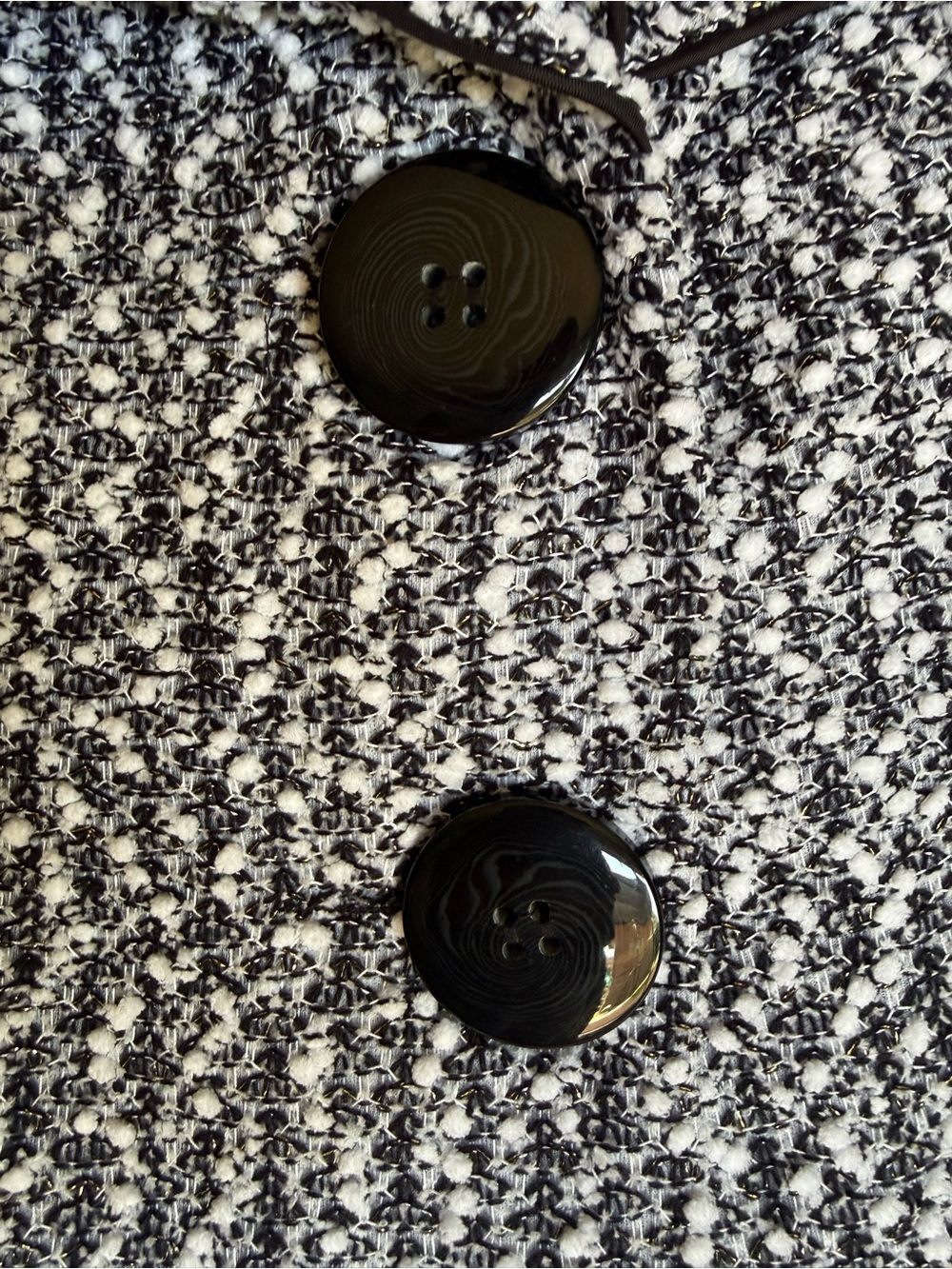 Joseph Ribkoff Black and White Textured Knit Blazer tweed ruffled collar jacket - Picture 4 of 16